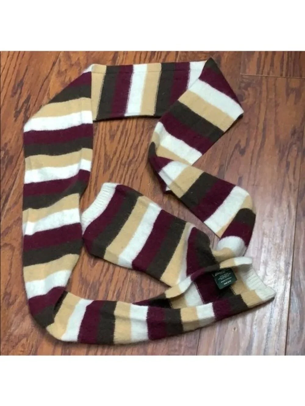 Eddie Bauer Wool Rabbit Hair Striped Scarf Burgundy Brown Beige One Size